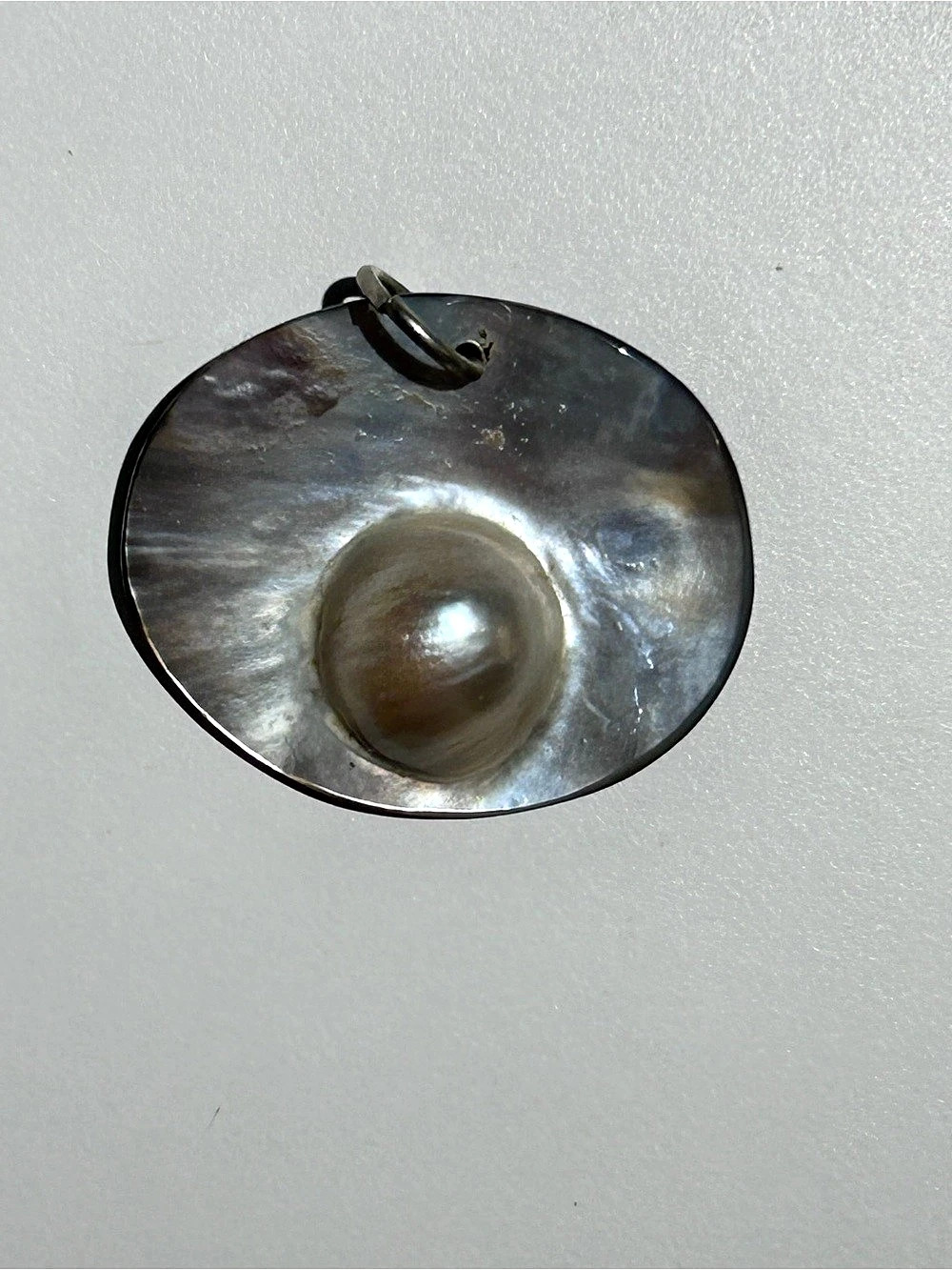 Oval Mother-Of-Pearl Shell Pendant with a Natural Mabe Blister Pearl